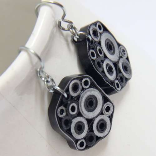 black and silver modern paper quilled earrings
